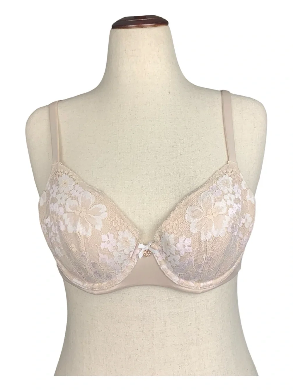 Victoria's Secret Demi Bra Beige Ivory Lace Mesh Underwire Lingerie Romantic 38B